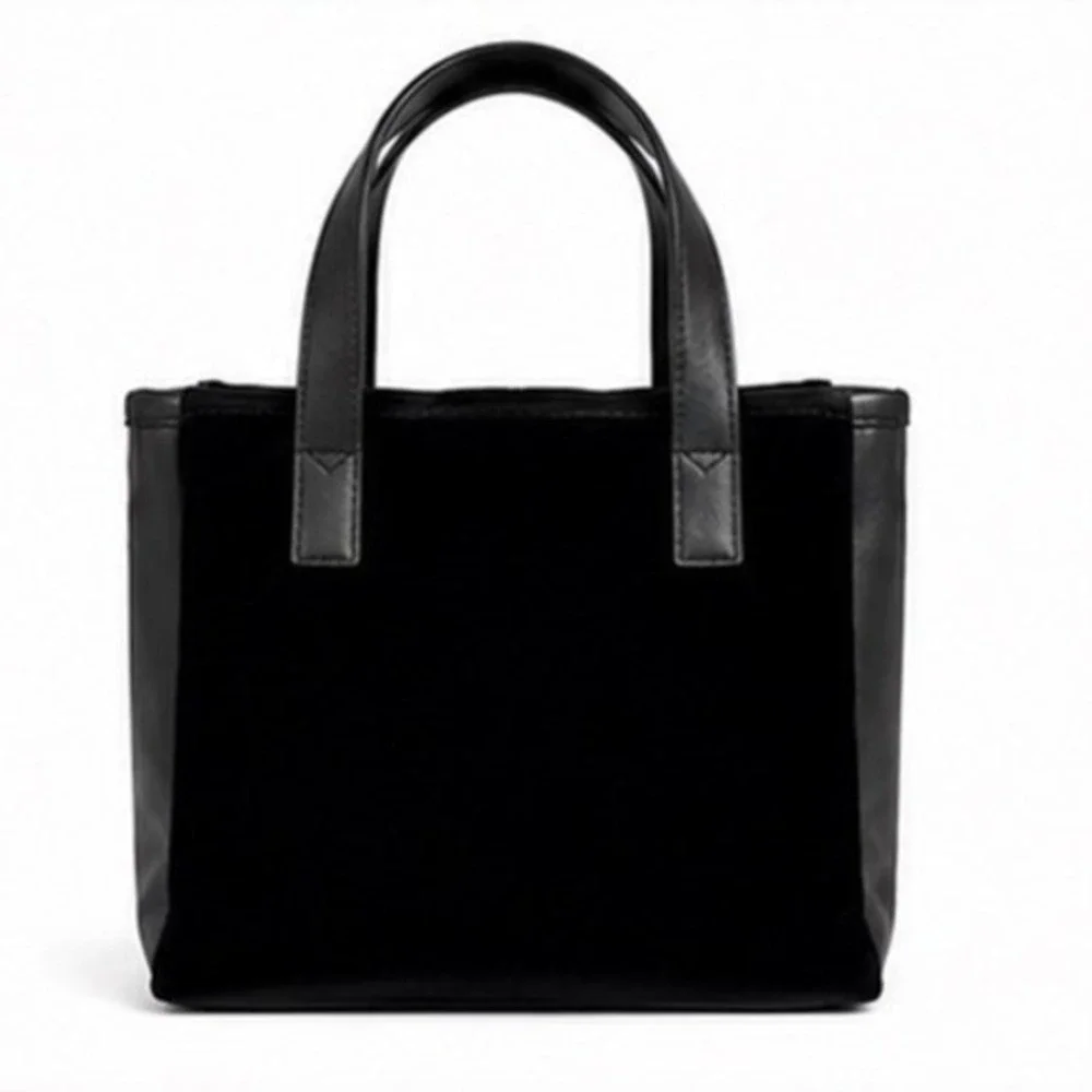 Unbranded Black Velvet Evening Tote Bag Small Purse Minimalist Zipper Goth 25-07